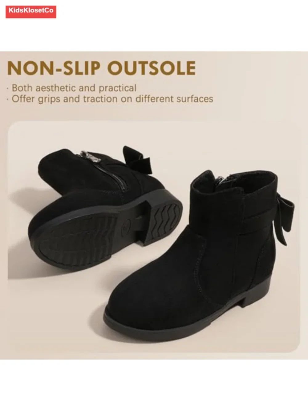Toddler Girl Ankle Boots Bow Side Zipper Non-Slip Suede Dress Booties
